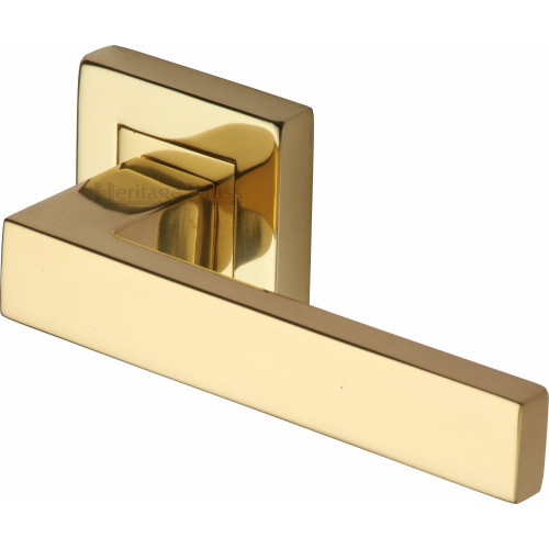 Delta Lever Handles on Square Rose in Polished Brass from Cheshire