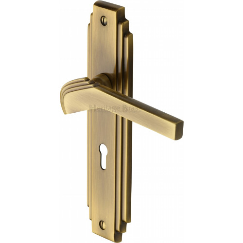 Deco 1920s Lever Handles On Backplate In Antique Brass From