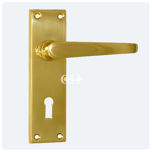 Victorian Door Lever Handle On Keyhole Lock Plate In Brass