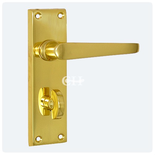 Victorian Door Lever Handle On Privacy Bathroom Plate In Brass
