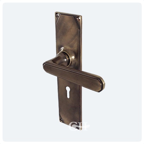 British Handmade Art Deco Lever Door Handles In Nickel Chrome Brass Antique Brass Unlaquered With Keyhole - British Handmade Art Deco Lever Door Handles In Nickel Chrome Brass