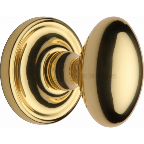 Modern Oval Mortice Door Knobs on Rose in Polished Brass from Cheshire
