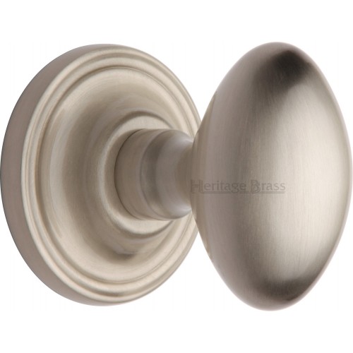 Modern Oval Mortice Door Knobs on Rose in Satin Nickel from Cheshire