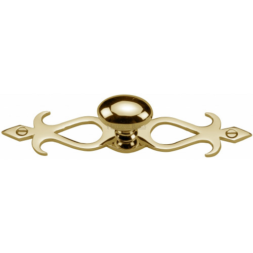 Cupboard Knobs On Decorative Backplate In Polished Brass Door handles