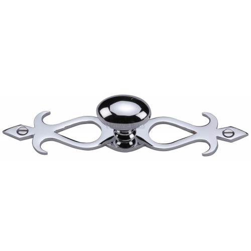 Cupboard Knobs On Decorative Backplate In Polished Chrome Door