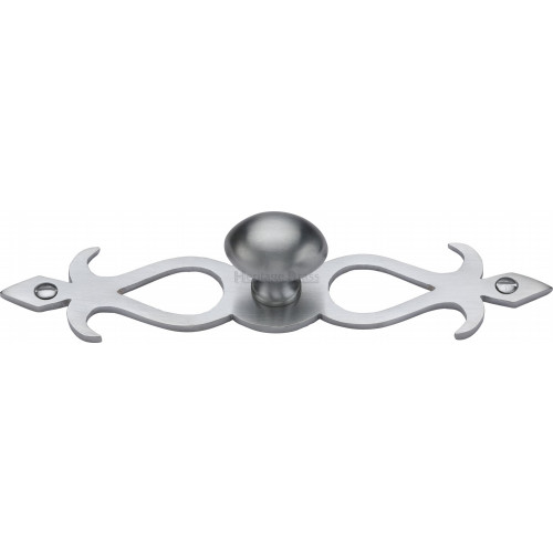 Cupboard Knobs On Decorative Backplate In Satin Chrome Door handles