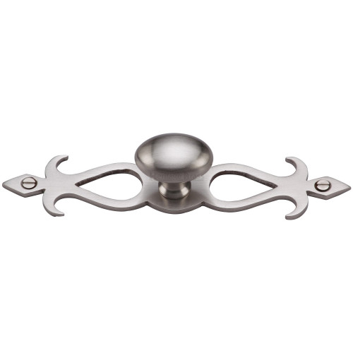 Cupboard Knobs On Decorative Backplate In Satin Nickel Door handles