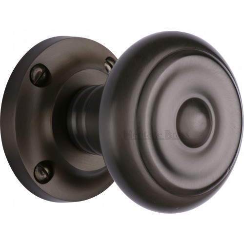 Period Mortice Door Knobs on Rose in Dark Matt Bronze from Cheshire