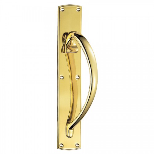 Large Brass Pull Handle on Backplate from Cheshire Hardware Door