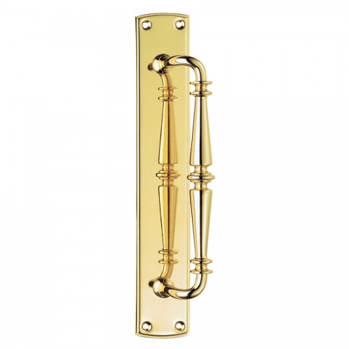 PF106 Ornate Brass Pull Handle on Backplate from Cheshire Hardware