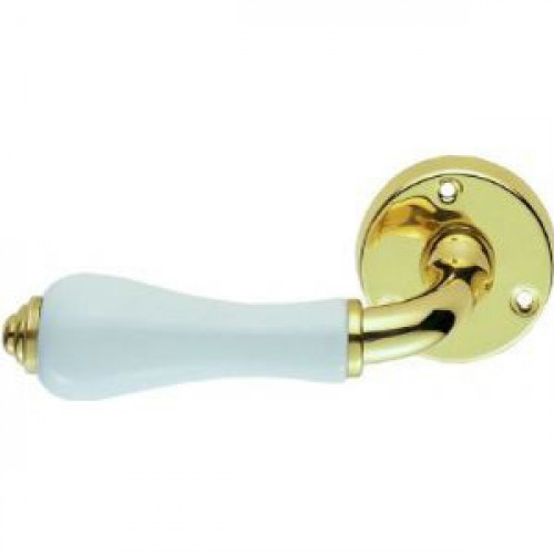 PLW Porcelain Door Lever Handles on Brass Rose from Cheshire Hardware