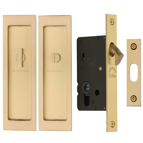 Designers Impressions Satin Nickel Pocket Door Lock - Privacy Lock With Strike Plate (2-1/2" X 2-3/4") - View #10