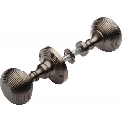 Reeded Door Knobs on Rose in Dark Matt Bronze from Cheshire Hardware