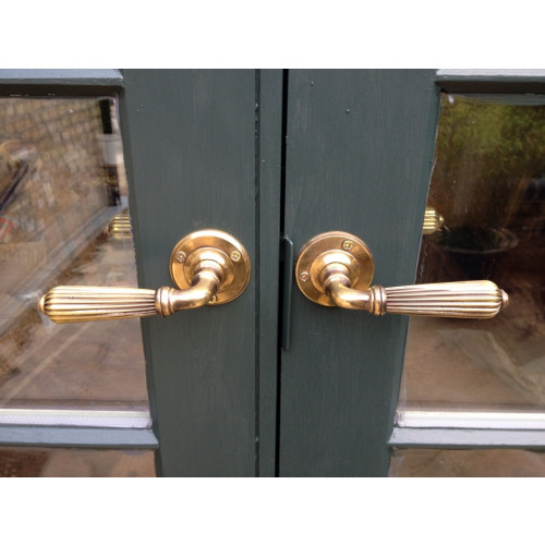 Regency Reeded Lever Door Handles in Nickel or Aged Brass from Cheshire