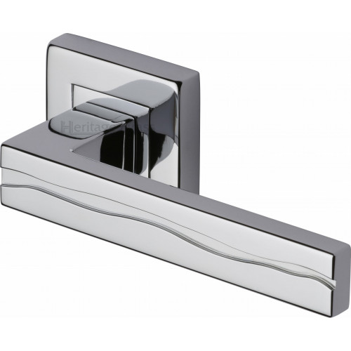 Amazon Lever Handles on Square Rose in Polished Chrome from Cheshire