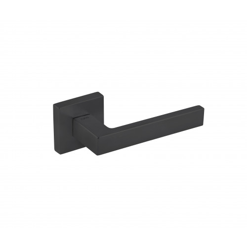 Contemporary Square Lever Handles On Rose in Matt Black Door handles