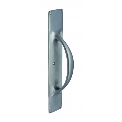 Stockport Pull Handle on Backplate Satin Chrome from Cheshire Hardware
