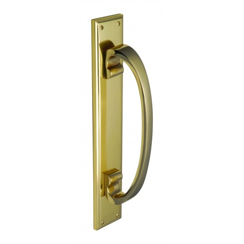 Warrington Polished Brass Pull Handle on Backplate from Cheshire Hardware Door handles & door