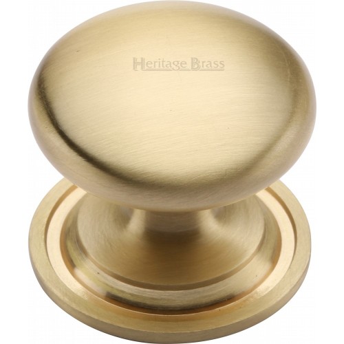 Victorian Round Cupboard Knobs On Rose In Satin Brass Door handles