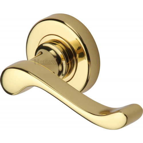 Bedford Lever Handles on Rose in Polished Brass from Cheshire Hardware