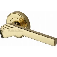 Tiffany Deco Lever Handles on Rose in Polished Brass