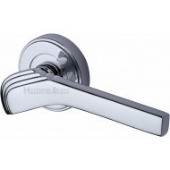 Tiffany Deco Lever Handles on Rose in Polished Chrome