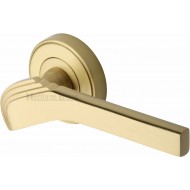 Tiffany Deco Lever Handles on Rose in Satin Brass