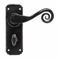 Monkeytail Door Lever Handles on Bathroom Backplate Black