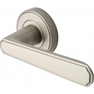 Century Deco Lever Handles on Rose in Satin Nickel