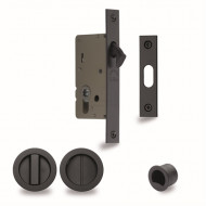 Pocket Door Privacy Set With Round Pulls in Matt Bronze