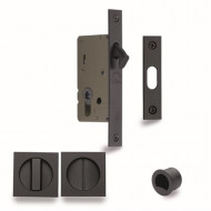 Pocket Door Privacy Set With Square Pulls in Black