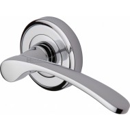 Sophia Designer Lever Handles on Rose in Polished Chrome