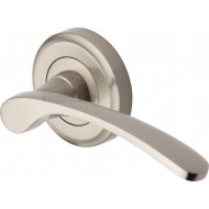 Sophia Designer Lever Handles on Rose in Satin Nickel