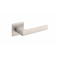 Portel Square Lever Handles On Rose in Pearl Nickel