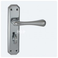 eden lever handles on bathroom backplate