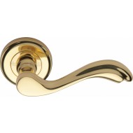 Lisboa Designer Lever Handles on Rose in Polished Brass