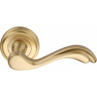 Lisboa Designer Lever Handles on Rose in Satin Brass