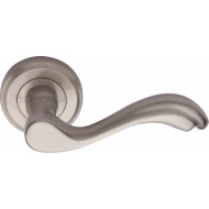 Lisboa Designer Lever Handles on Rose in Satin Nickel