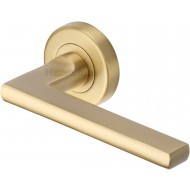 Trident Flat Lever Handles on Rose in Satin Brass
