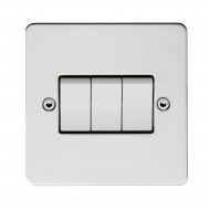 flat plate range 3 gang 2 way switch in polished stainless steel finish 