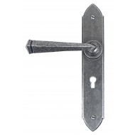 Gothic Lever Handles Keyhole Lock Backplate Pewter