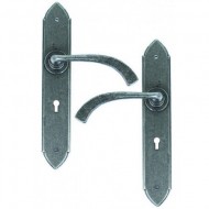 Gothic Lever Handles Keyhole Lock Backplate External Pewter