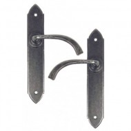 Gothic Lever Handles Plain Latch Backplate External Pewter