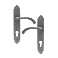Gothic Lever Handles Euro 92mm Backplate External Pewter