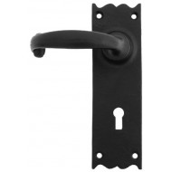 Cottage Lever Handles Keyhole Lock Backplate External Black