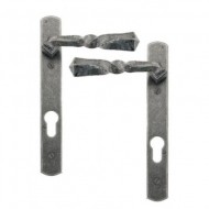 Gothic Twist Lever Handles Espagnolette Backplate Pewter