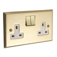 Polished Brass 2G Switched Socket With White Inserts