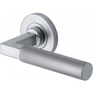 Signac Knurled Lever Handles on Rose in Satin Chrome