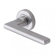 Trident Flat Lever Handles on Rose in Satin Chrome