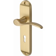 Maya Lever Handles on Backplate in Satin Brass